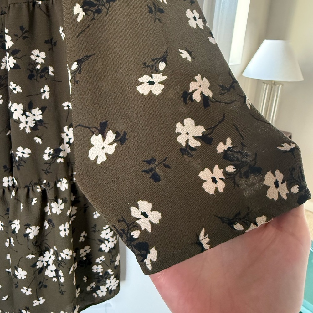 ASOS Womens Olive Green and White Floral Long Sleeve Midi Dress - Picture 6 of 9